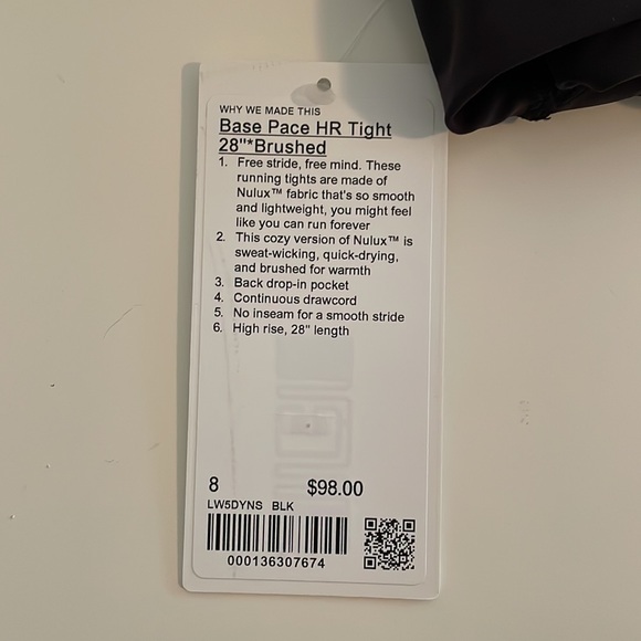 Lululemon Base Pace HR tight 28” Brushed BRAND NEW - Picture 8 of 8